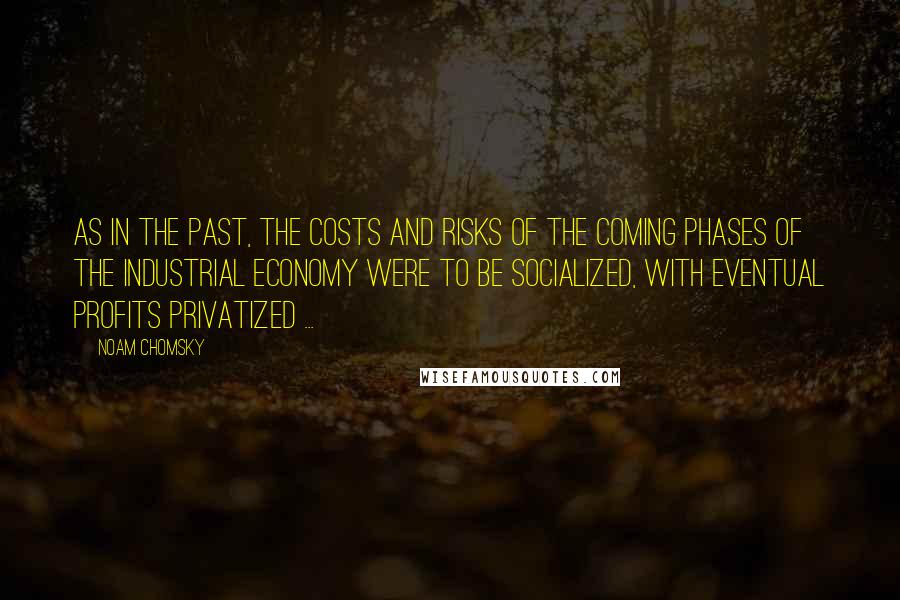 Noam Chomsky Quotes: As in the past, the costs and risks of the coming phases of the industrial economy were to be socialized, with eventual profits privatized ...