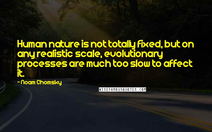 Noam Chomsky Quotes: Human nature is not totally fixed, but on any realistic scale, evolutionary processes are much too slow to affect it.