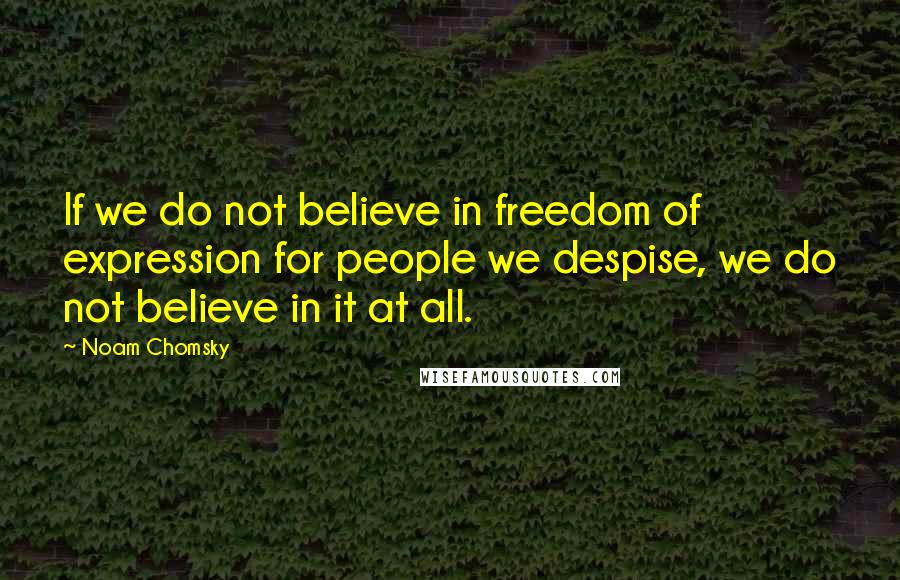 Noam Chomsky Quotes: If we do not believe in freedom of expression for people we despise, we do not believe in it at all.