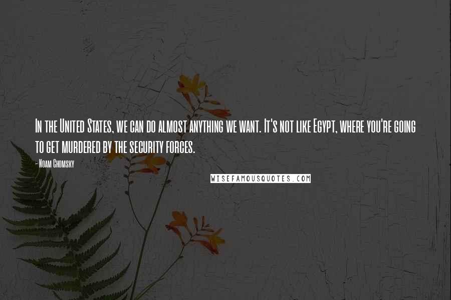 Noam Chomsky Quotes: In the United States, we can do almost anything we want. It's not like Egypt, where you're going to get murdered by the security forces.