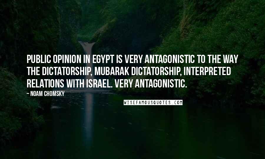 Noam Chomsky Quotes: Public opinion in Egypt is very antagonistic to the way the dictatorship, Mubarak dictatorship, interpreted relations with Israel. Very antagonistic.