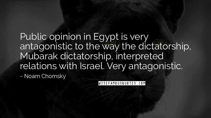 Noam Chomsky Quotes: Public opinion in Egypt is very antagonistic to the way the dictatorship, Mubarak dictatorship, interpreted relations with Israel. Very antagonistic.