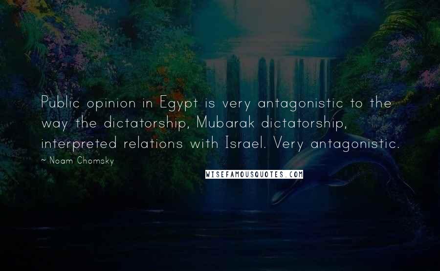Noam Chomsky Quotes: Public opinion in Egypt is very antagonistic to the way the dictatorship, Mubarak dictatorship, interpreted relations with Israel. Very antagonistic.