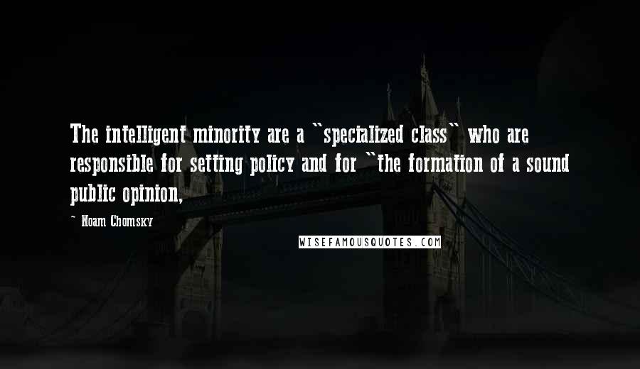 Noam Chomsky Quotes: The intelligent minority are a "specialized class" who are responsible for setting policy and for "the formation of a sound public opinion,