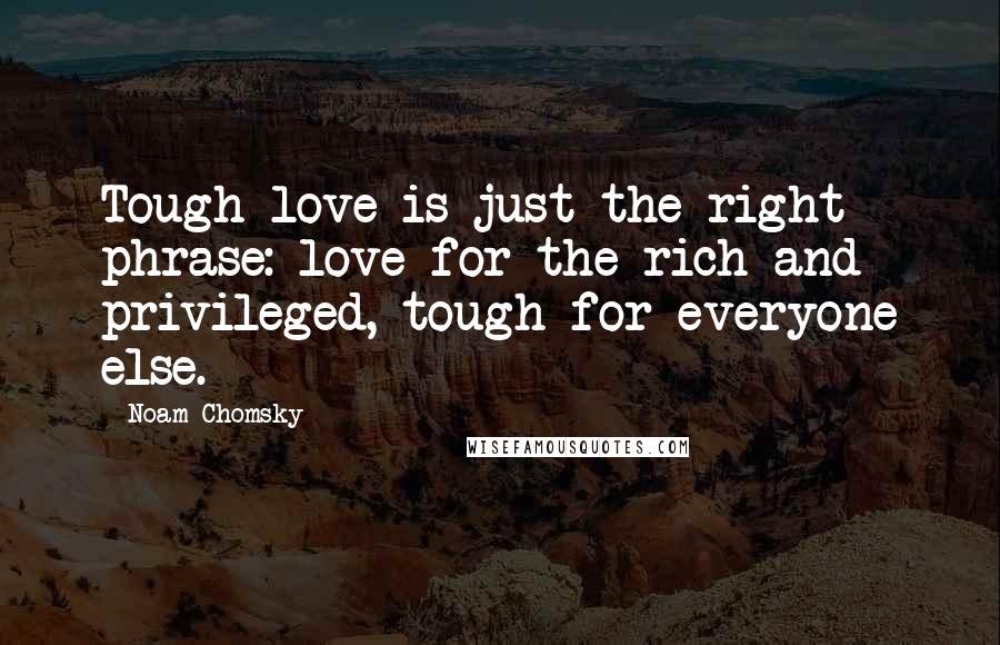 Noam Chomsky Quotes: Tough love is just the right phrase: love for the rich and privileged, tough for everyone else.