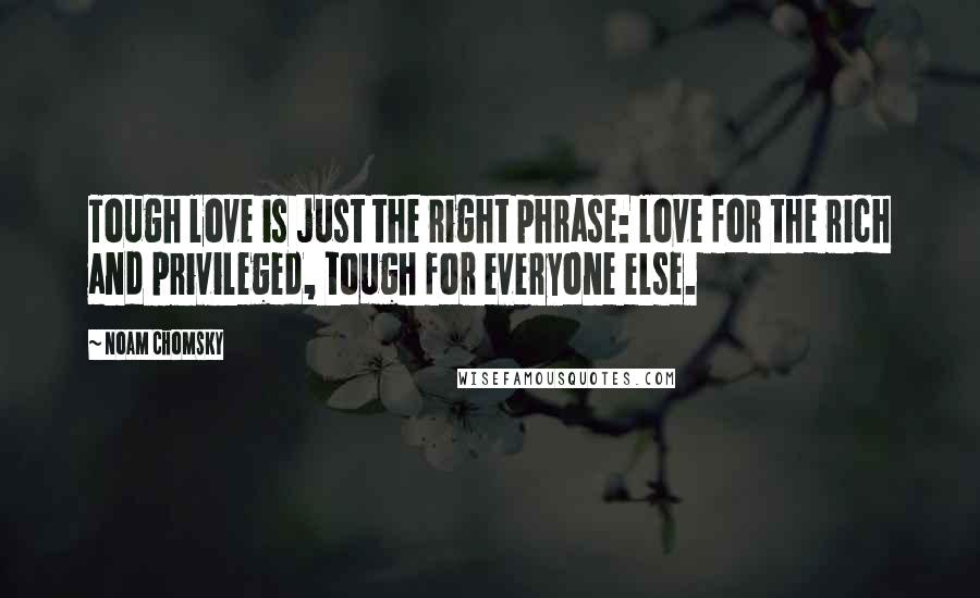 Noam Chomsky Quotes: Tough love is just the right phrase: love for the rich and privileged, tough for everyone else.