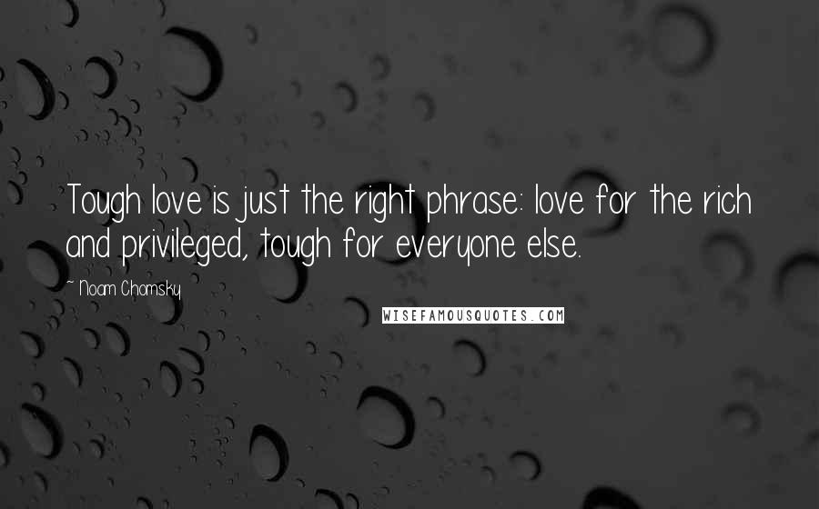 Noam Chomsky Quotes: Tough love is just the right phrase: love for the rich and privileged, tough for everyone else.