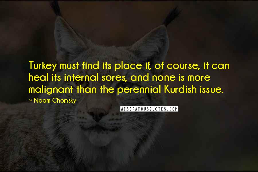 Noam Chomsky Quotes: Turkey must find its place if, of course, it can heal its internal sores, and none is more malignant than the perennial Kurdish issue.