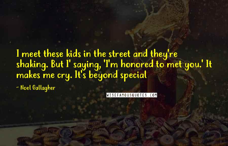 Noel Gallagher Quotes: I meet these kids in the street and they're shaking. But I' saying, 'I'm honored to met you.' It makes me cry. It's beyond special