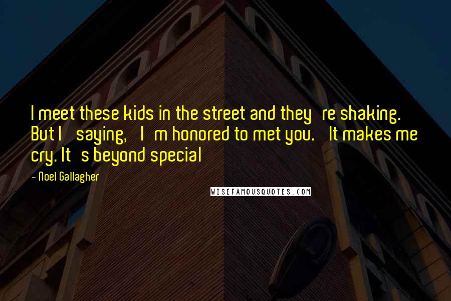 Noel Gallagher Quotes: I meet these kids in the street and they're shaking. But I' saying, 'I'm honored to met you.' It makes me cry. It's beyond special