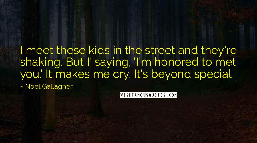 Noel Gallagher Quotes: I meet these kids in the street and they're shaking. But I' saying, 'I'm honored to met you.' It makes me cry. It's beyond special