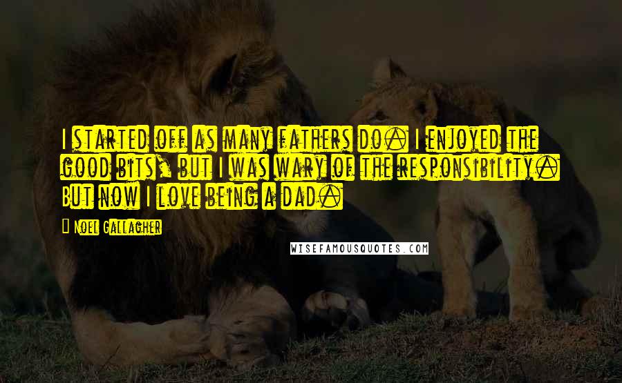 Noel Gallagher Quotes: I started off as many fathers do. I enjoyed the good bits, but I was wary of the responsibility. But now I love being a dad.