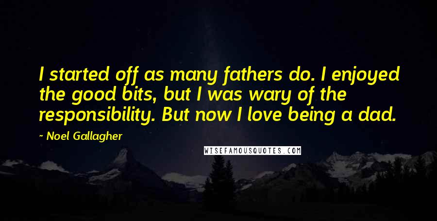 Noel Gallagher Quotes: I started off as many fathers do. I enjoyed the good bits, but I was wary of the responsibility. But now I love being a dad.