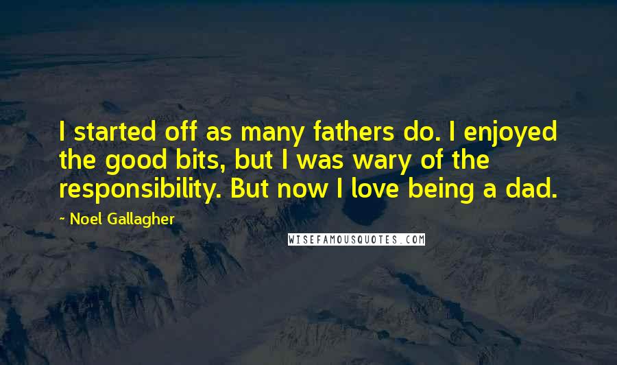 Noel Gallagher Quotes: I started off as many fathers do. I enjoyed the good bits, but I was wary of the responsibility. But now I love being a dad.