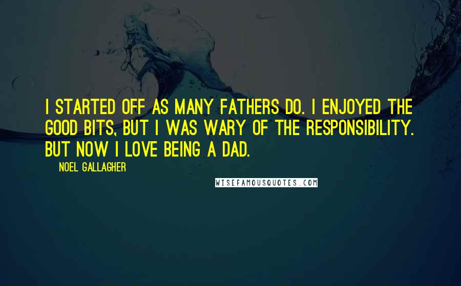 Noel Gallagher Quotes: I started off as many fathers do. I enjoyed the good bits, but I was wary of the responsibility. But now I love being a dad.