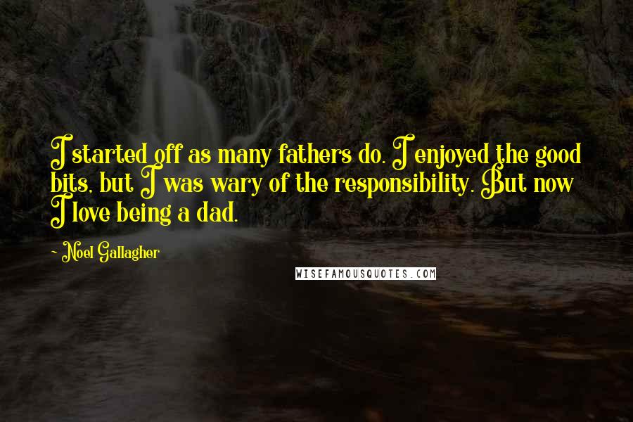 Noel Gallagher Quotes: I started off as many fathers do. I enjoyed the good bits, but I was wary of the responsibility. But now I love being a dad.