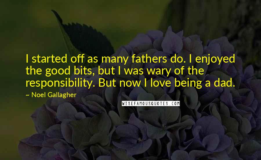 Noel Gallagher Quotes: I started off as many fathers do. I enjoyed the good bits, but I was wary of the responsibility. But now I love being a dad.