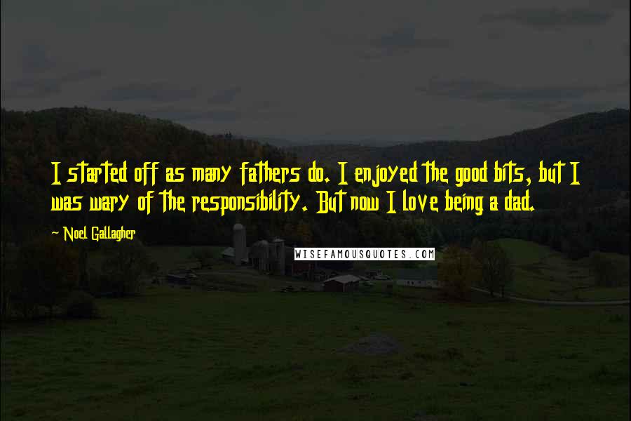 Noel Gallagher Quotes: I started off as many fathers do. I enjoyed the good bits, but I was wary of the responsibility. But now I love being a dad.