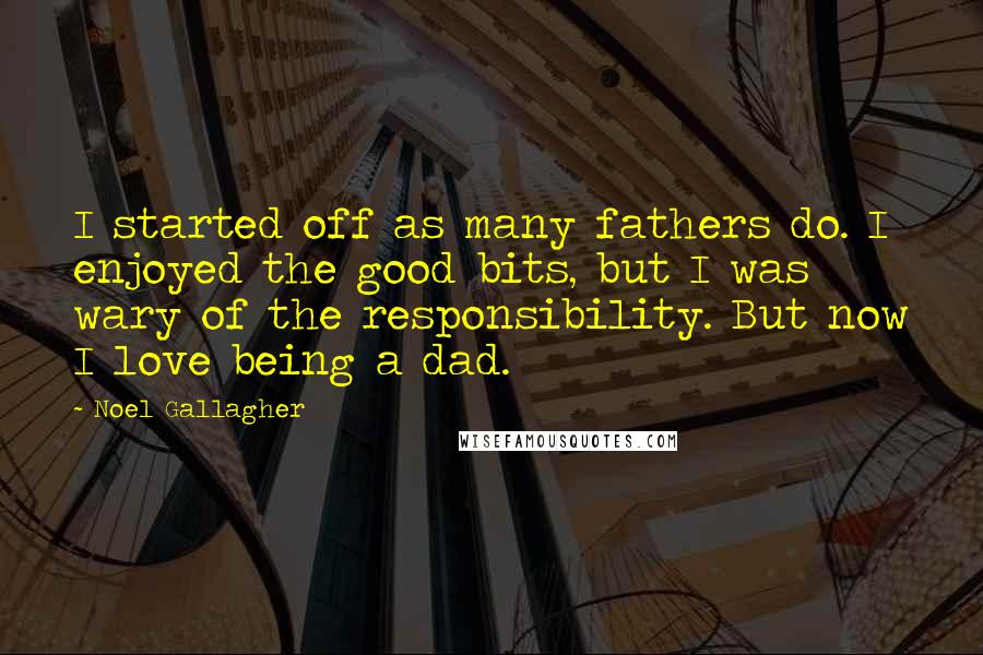 Noel Gallagher Quotes: I started off as many fathers do. I enjoyed the good bits, but I was wary of the responsibility. But now I love being a dad.