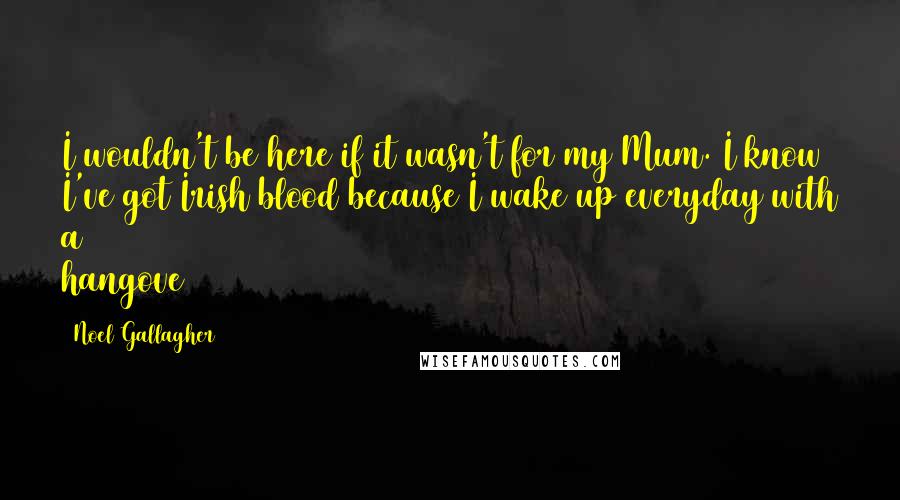 Noel Gallagher Quotes: I wouldn't be here if it wasn't for my Mum. I know I've got Irish blood because I wake up everyday with a hangove