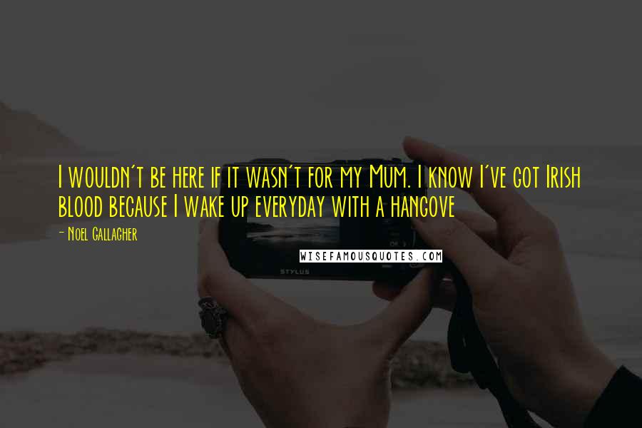 Noel Gallagher Quotes: I wouldn't be here if it wasn't for my Mum. I know I've got Irish blood because I wake up everyday with a hangove