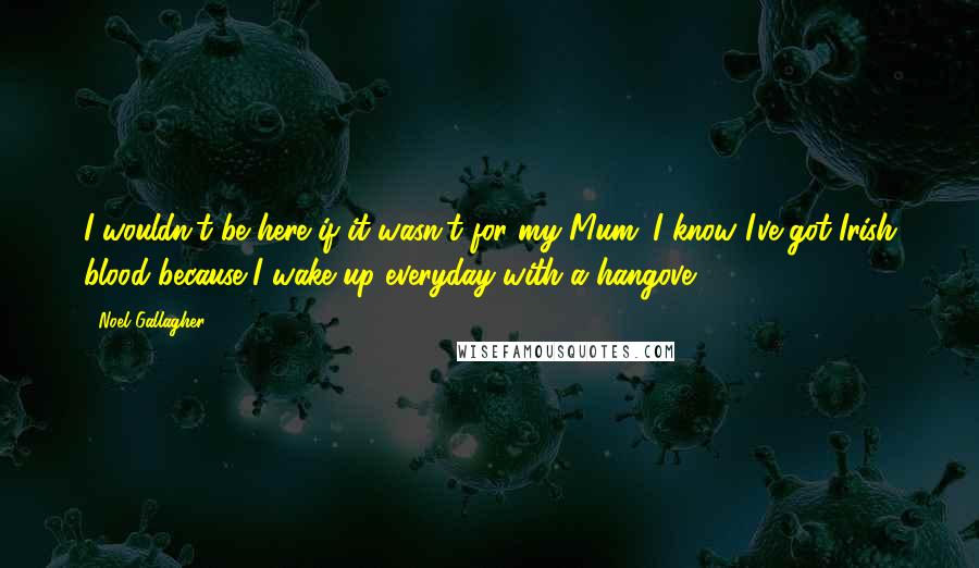 Noel Gallagher Quotes: I wouldn't be here if it wasn't for my Mum. I know I've got Irish blood because I wake up everyday with a hangove