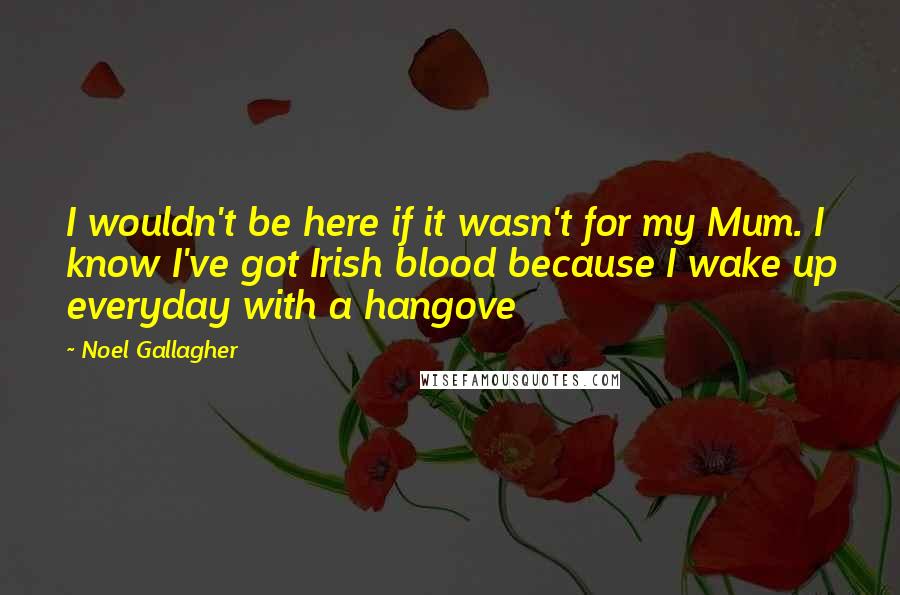 Noel Gallagher Quotes: I wouldn't be here if it wasn't for my Mum. I know I've got Irish blood because I wake up everyday with a hangove