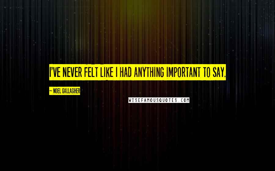 Noel Gallagher Quotes: I've never felt like I had anything important to say.