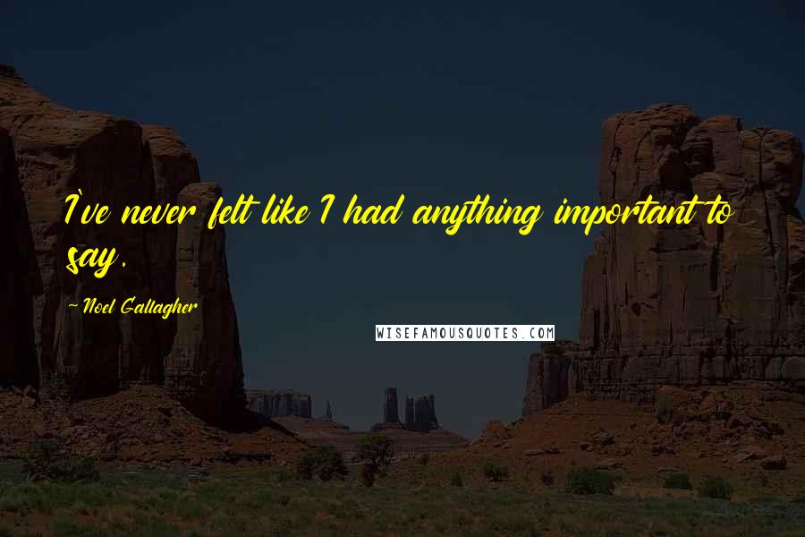 Noel Gallagher Quotes: I've never felt like I had anything important to say.