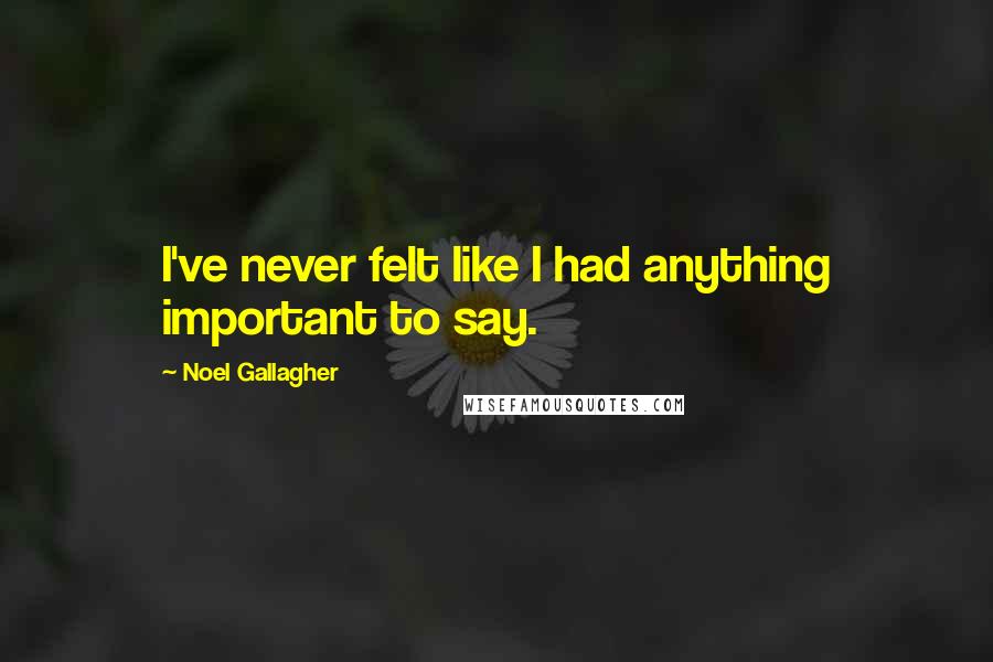 Noel Gallagher Quotes: I've never felt like I had anything important to say.