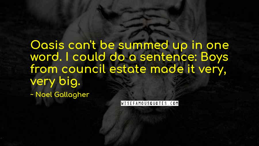 Noel Gallagher Quotes: Oasis can't be summed up in one word. I could do a sentence: Boys from council estate made it very, very big.
