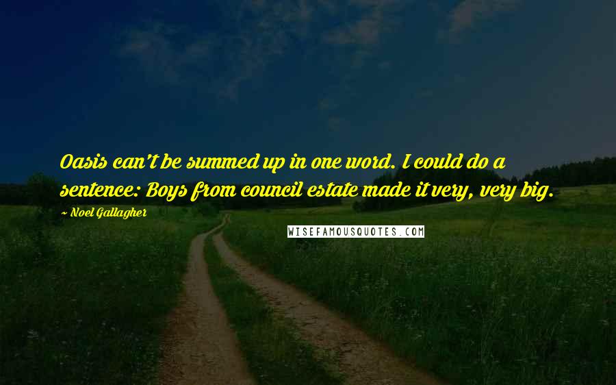 Noel Gallagher Quotes: Oasis can't be summed up in one word. I could do a sentence: Boys from council estate made it very, very big.