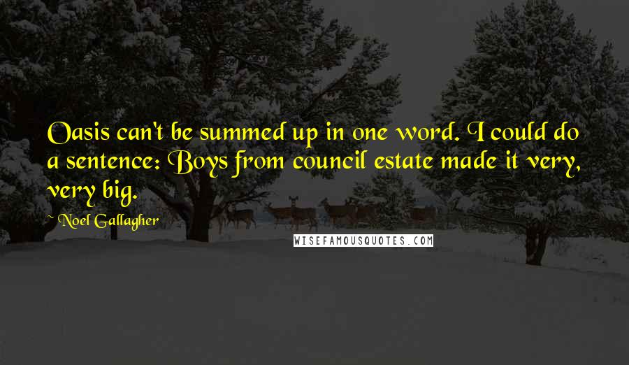 Noel Gallagher Quotes: Oasis can't be summed up in one word. I could do a sentence: Boys from council estate made it very, very big.