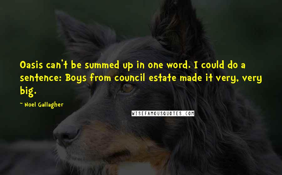 Noel Gallagher Quotes: Oasis can't be summed up in one word. I could do a sentence: Boys from council estate made it very, very big.