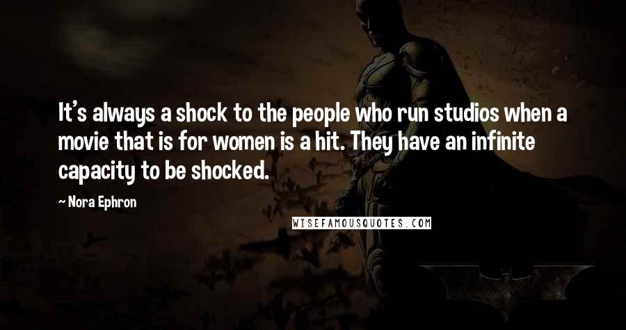 Nora Ephron Quotes: It's always a shock to the people who run studios when a movie that is for women is a hit. They have an infinite capacity to be shocked.