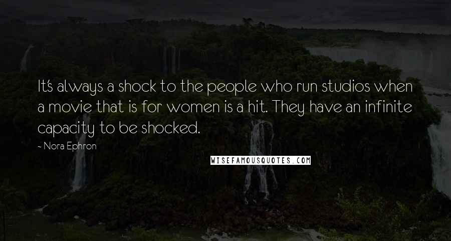 Nora Ephron Quotes: It's always a shock to the people who run studios when a movie that is for women is a hit. They have an infinite capacity to be shocked.