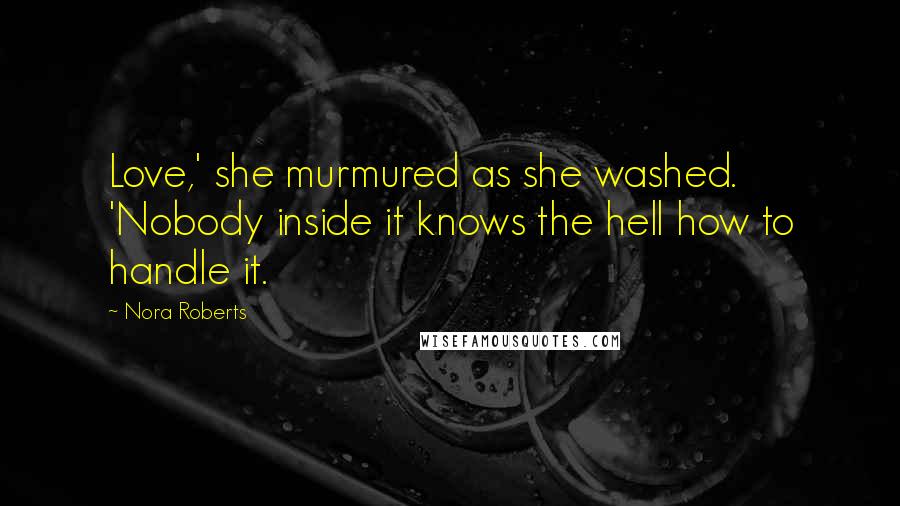 Nora Roberts Quotes: Love,' she murmured as she washed. 'Nobody inside it knows the hell how to handle it.