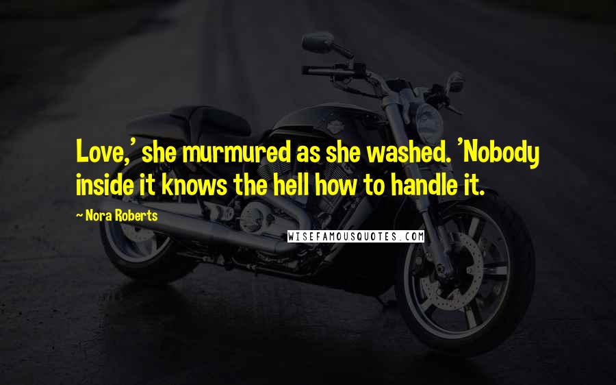 Nora Roberts Quotes: Love,' she murmured as she washed. 'Nobody inside it knows the hell how to handle it.