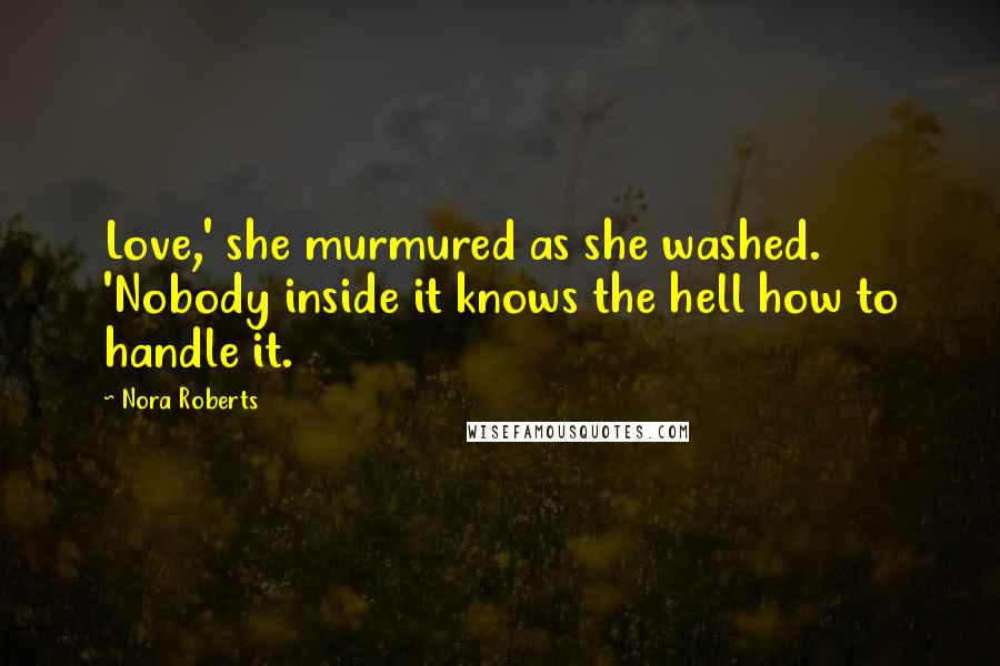 Nora Roberts Quotes: Love,' she murmured as she washed. 'Nobody inside it knows the hell how to handle it.