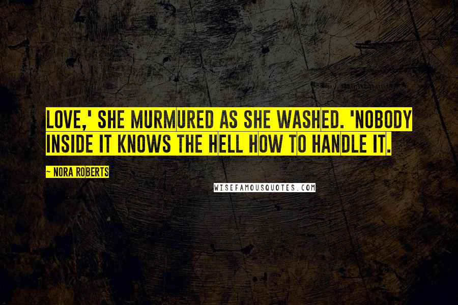 Nora Roberts Quotes: Love,' she murmured as she washed. 'Nobody inside it knows the hell how to handle it.