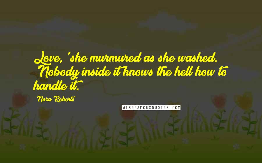 Nora Roberts Quotes: Love,' she murmured as she washed. 'Nobody inside it knows the hell how to handle it.