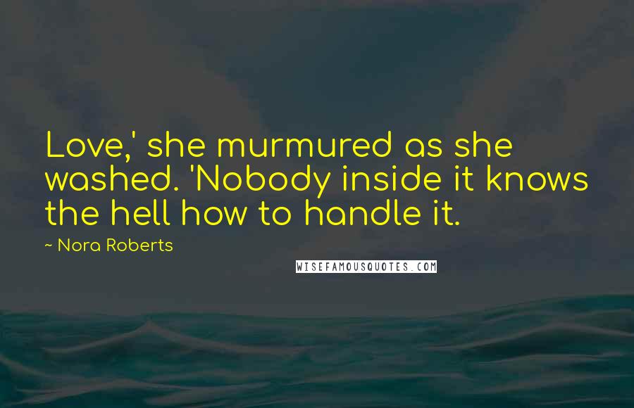 Nora Roberts Quotes: Love,' she murmured as she washed. 'Nobody inside it knows the hell how to handle it.