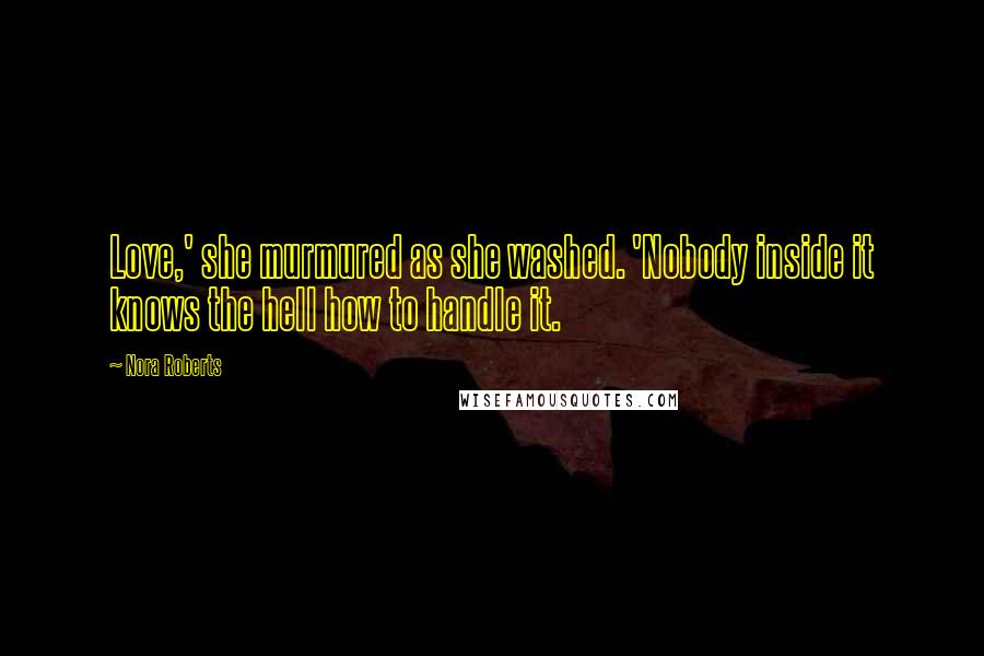 Nora Roberts Quotes: Love,' she murmured as she washed. 'Nobody inside it knows the hell how to handle it.