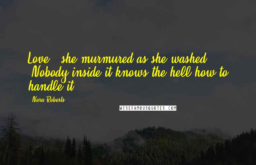 Nora Roberts Quotes: Love,' she murmured as she washed. 'Nobody inside it knows the hell how to handle it.