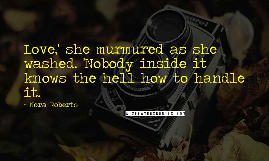 Nora Roberts Quotes: Love,' she murmured as she washed. 'Nobody inside it knows the hell how to handle it.