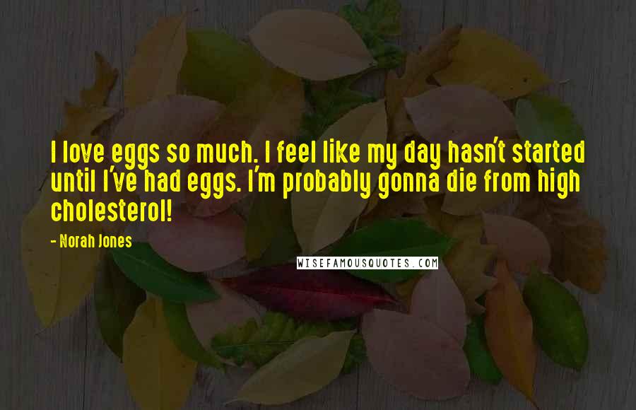 Norah Jones Quotes: I love eggs so much. I feel like my day hasn't started until I've had eggs. I'm probably gonna die from high cholesterol!