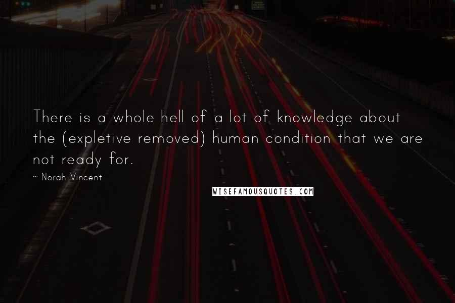 Norah Vincent Quotes: There is a whole hell of a lot of knowledge about the (expletive removed) human condition that we are not ready for.