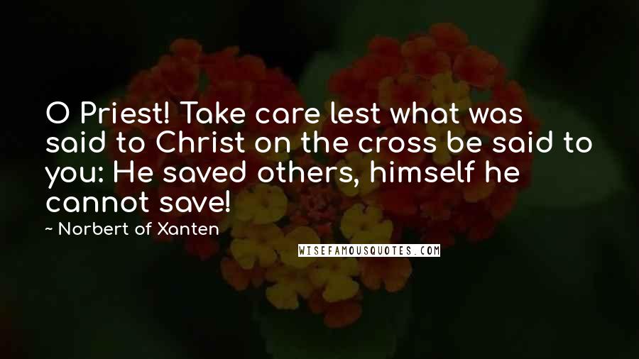 Norbert Of Xanten Quotes: O Priest! Take care lest what was said to Christ on the cross be said to you: He saved others, himself he cannot save!