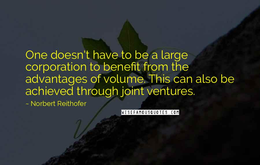 Norbert Reithofer Quotes: One doesn't have to be a large corporation to benefit from the advantages of volume. This can also be achieved through joint ventures.