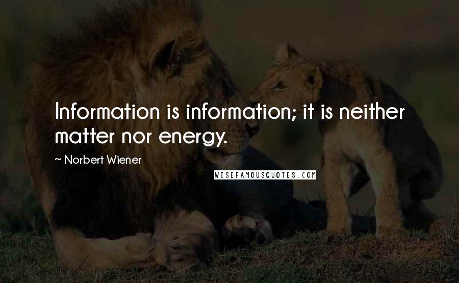 Norbert Wiener Quotes: Information is information; it is neither matter nor energy.